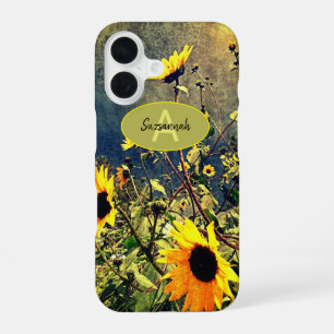 Sunflowers Stormy Clouds Custom Monogram Name Case