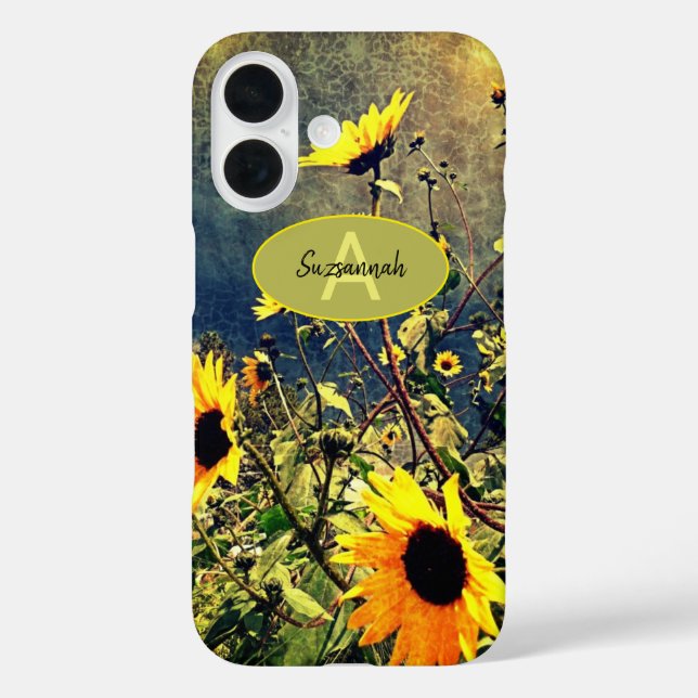 Sunflowers Stormy Clouds Custom Monogram Name Case (Back)