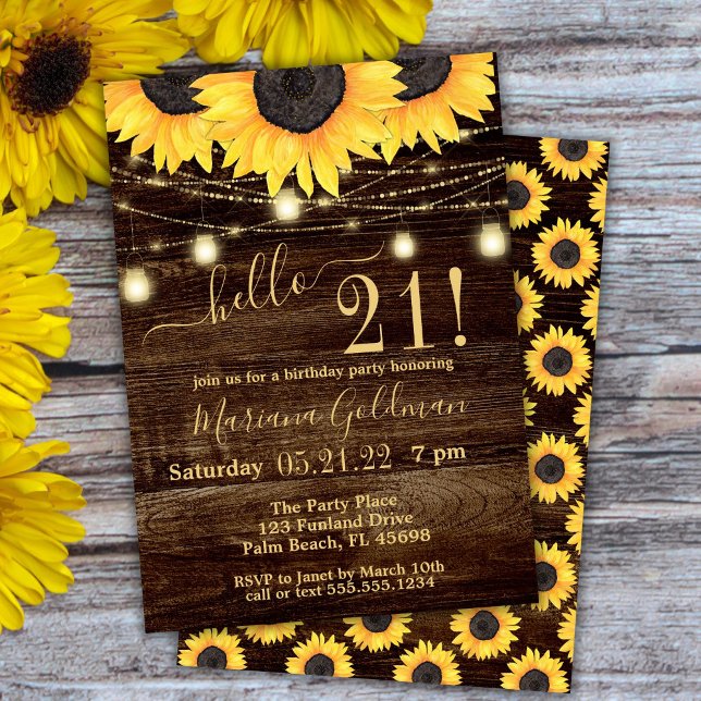 Sunflowers String Lights 21st Birthday Party Invit Invitation (Creator Uploaded)