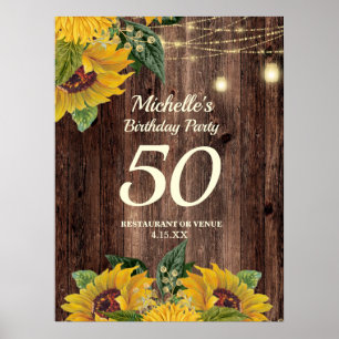 Sunflowers String Lights 50th Any Age Birthday Poster