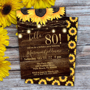 Sunflowers String Lights 80th Birthday Party Invit Invitation