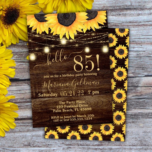 Sunflowers String Lights 85th Birthday Party Invit Invitation (Creator Uploaded)