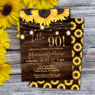 Sunflowers String Lights 90th Birthday Party Invitation