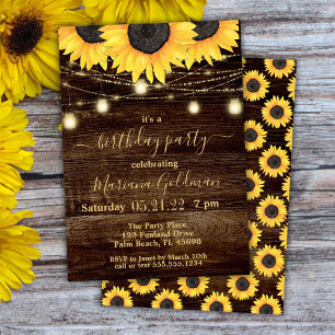Sunflowers String Lights Birthday Party Invitation