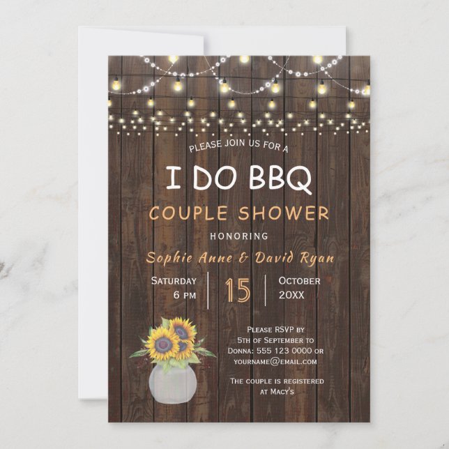 Sunflowers String Lights I DO BBQ Couple Shower Invitation (Front)