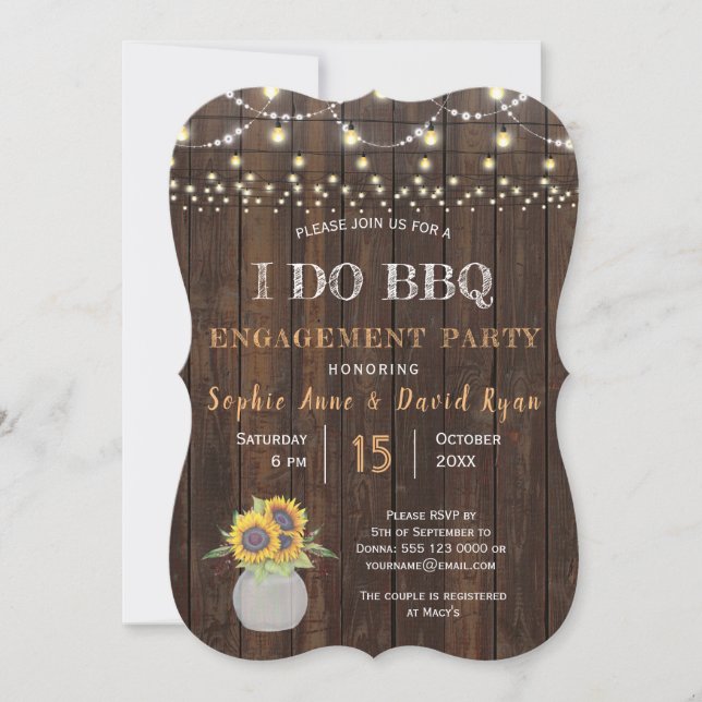 Sunflowers String Lights I DO BBQ Engagement Party Invitation (Front)