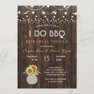 Sunflowers String Lights I DO BBQ Rehearsal Dinner Invitation