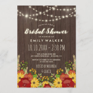 Sunflowers & String Lights Rustic Bridal Shower Invitation