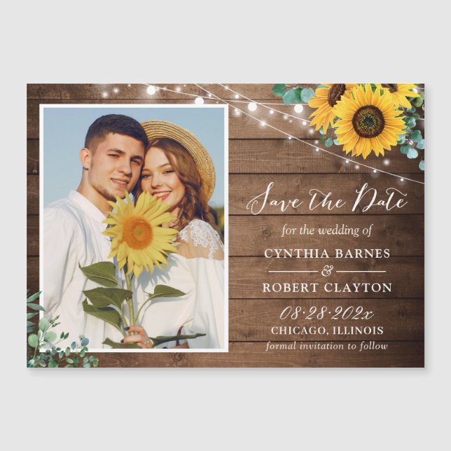 Sunflowers String Lights Save the Date Magnet (Front)