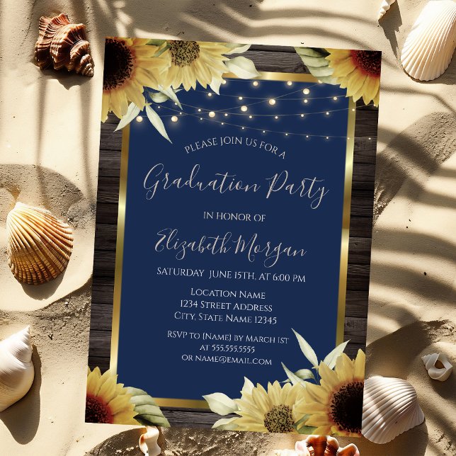 Sunflowers,String Lights Wood Invitation (Creator Uploaded)