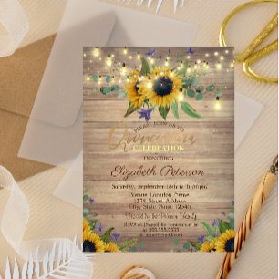 Sunflowers,String Lights,Wood Quinceañera  Invitation