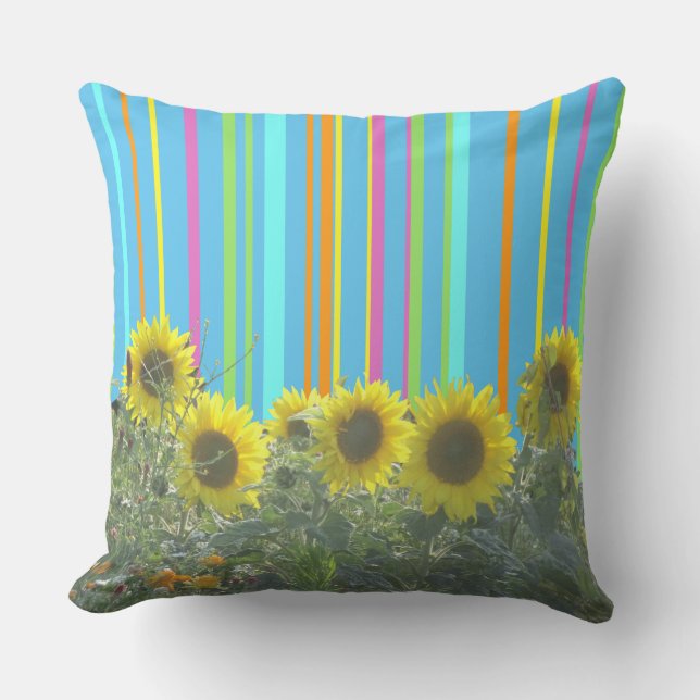 Sunflowers Stripes Pattern Throw Pillow (Front)