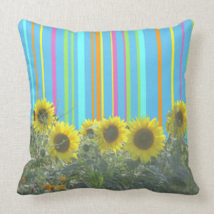 Sunflowers Stripes Pattern Throw Pillow