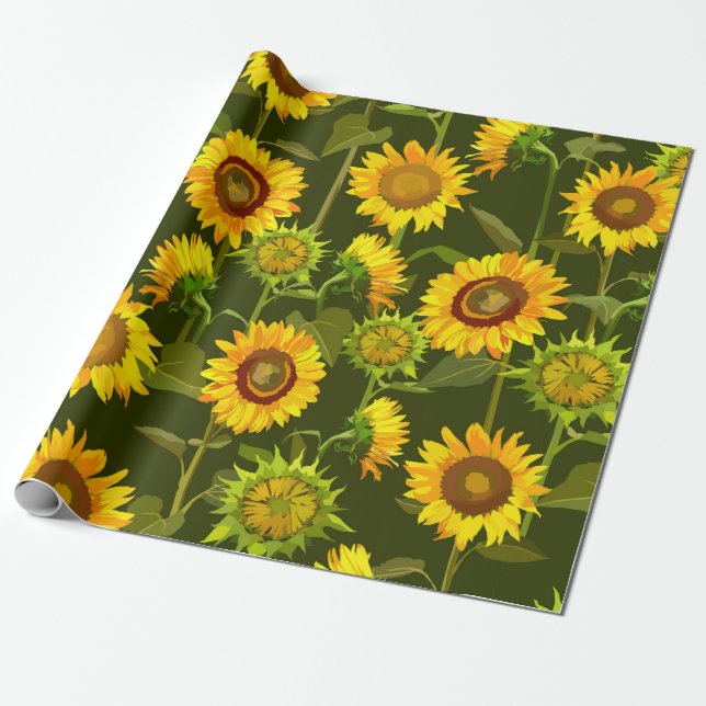 Sunflowers summer seamless pattern wrapping paper (Unrolled)