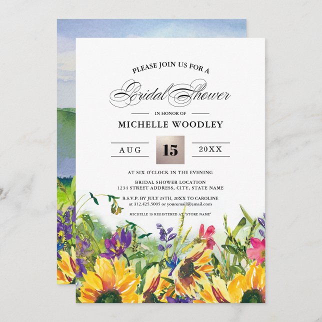 Sunflowers | Summer Wild Meadow  Bridal Shower Invitation (Front/Back)
