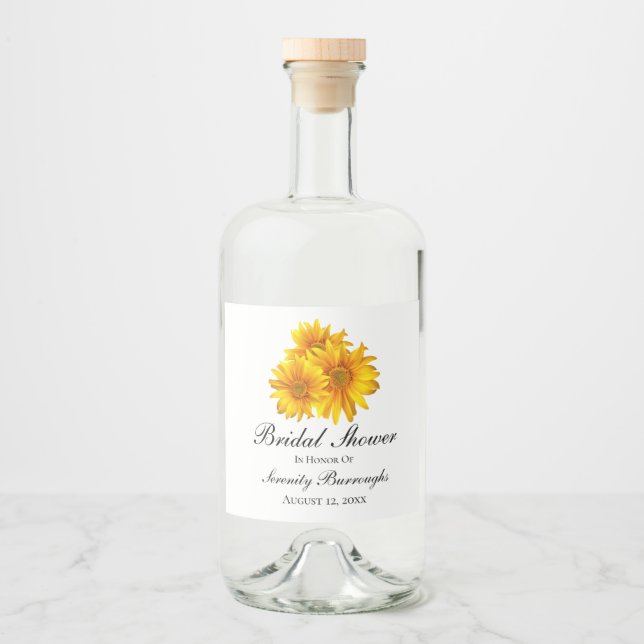 Sunflowers Summer Yellow Floral Bridal Shower Liquor Bottle Label (Front)