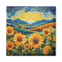 Sunflowers Sunrise Abstract Nature Illustration