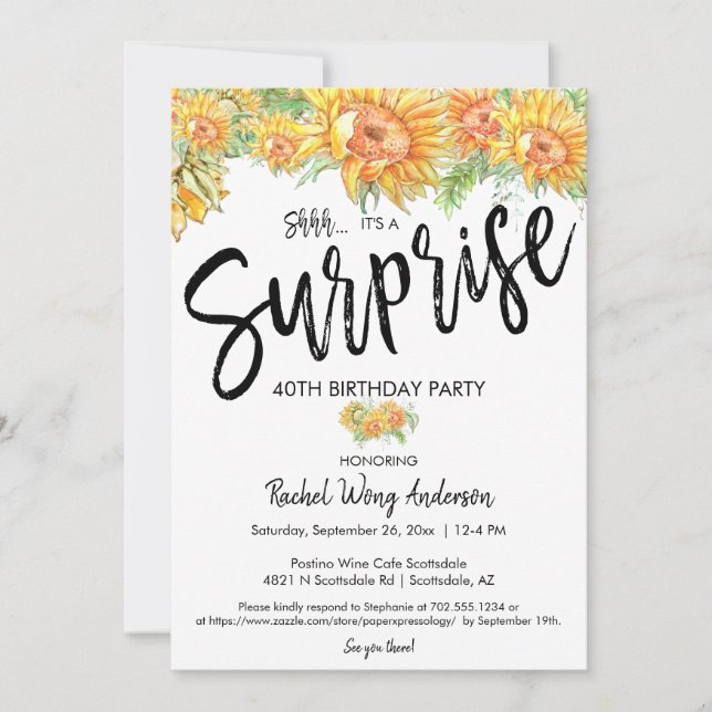 Sunflowers Surprise Birthday Retirement Party Invitation (Front)