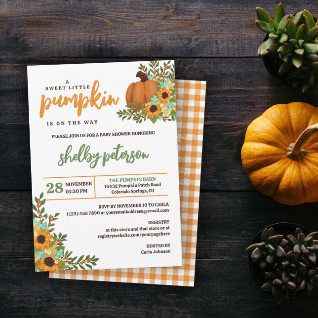 Sunflowers Sweet Little Pumpkin Gender Neutral Invitation (Creator Uploaded)