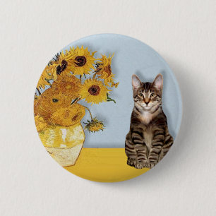 Sunflowers - Tabby Tiger cat 30 6 Cm Round Badge