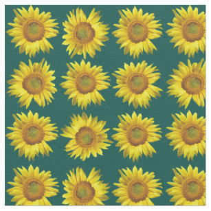 Cute Rustic Sunflower Pattern Blue Background Fabric