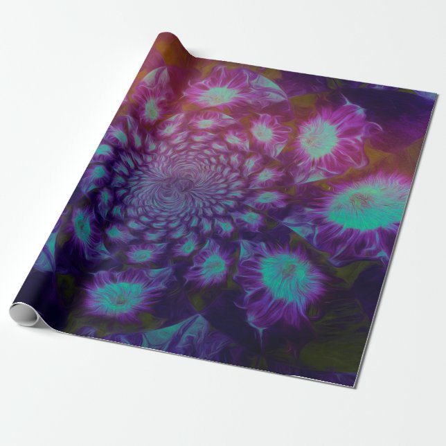 Sunflowers Teal Purple Abstract Art Decoupage Wrapping Paper (Unrolled)