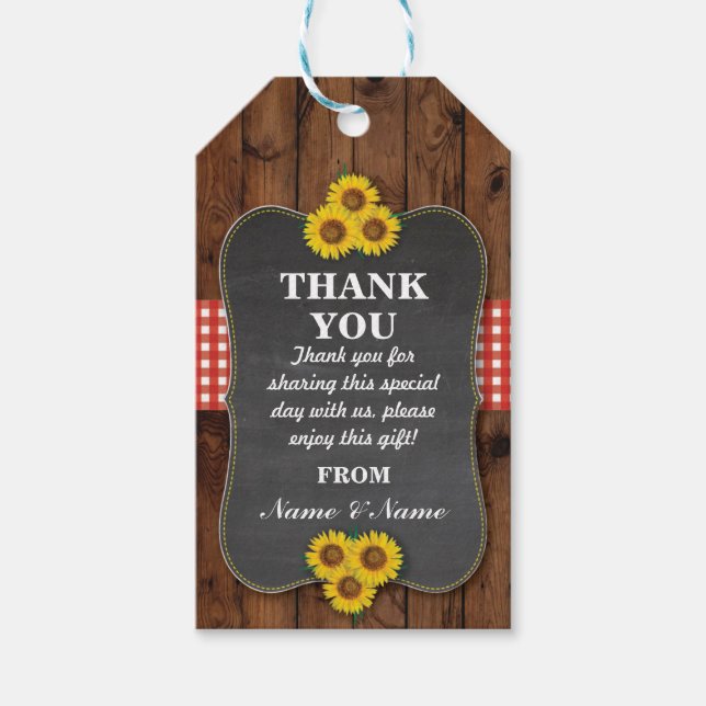 Sunflowers Thank you Tag Favour Wood Wedding (Front)