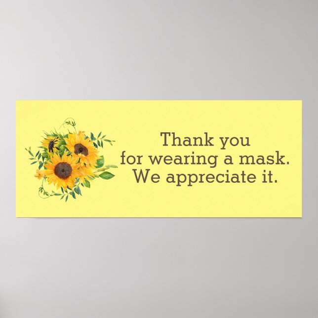 Sunflowers Thanks for Wearing Mask Business Poster (Front)