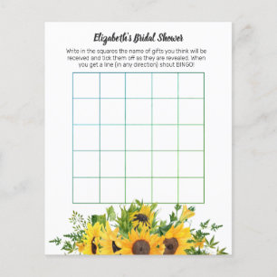 Sunflowers Theme Wedding Bridal Shower Game Bingo