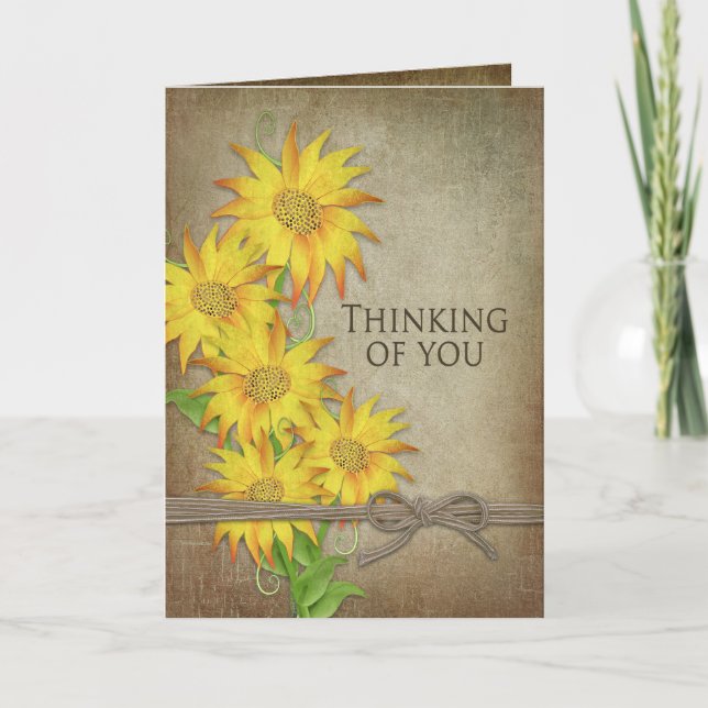 Sunflowers -Thinking of You - Brown Textures Card (Front)