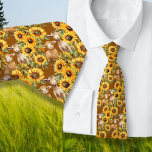 Sunflowers Tie With Farm Animals<br><div class="desc">A farm themed,  light brown tie with a pattern of sunflowers,  lamb and goat.  Colours are yellow,  brown and tan on a light brown background. The unique design is perfect for events attended by farmers and homesteaders.</div>