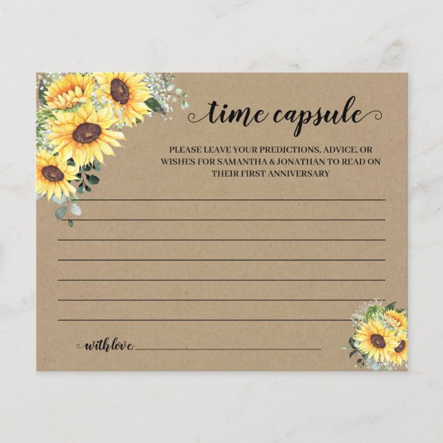 Sunflowers Time Capsule Advice for Couple Card (Front)
