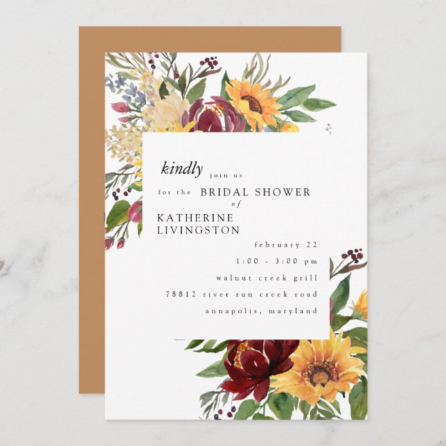 Sunflowers Tuscan Bridal Shower Invitation (Front/Back)