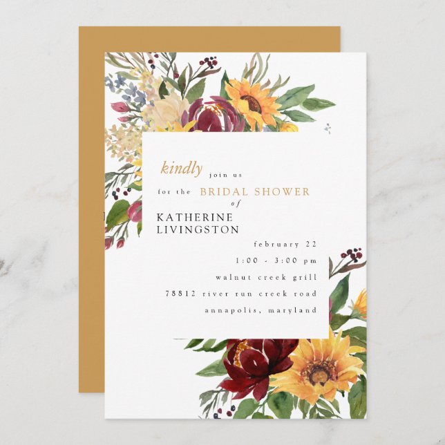 Sunflowers Tuscan Meadows Bridal Shower Invitation (Front/Back)