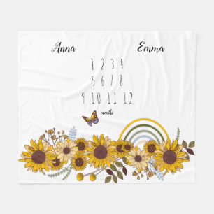 Sunflowers Twins Monthly Milestone Fleece Blanket