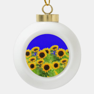 Sunflowers - Ukrainian Flag Peace Freedom Ukraine  Ceramic Ball Christmas Ornament