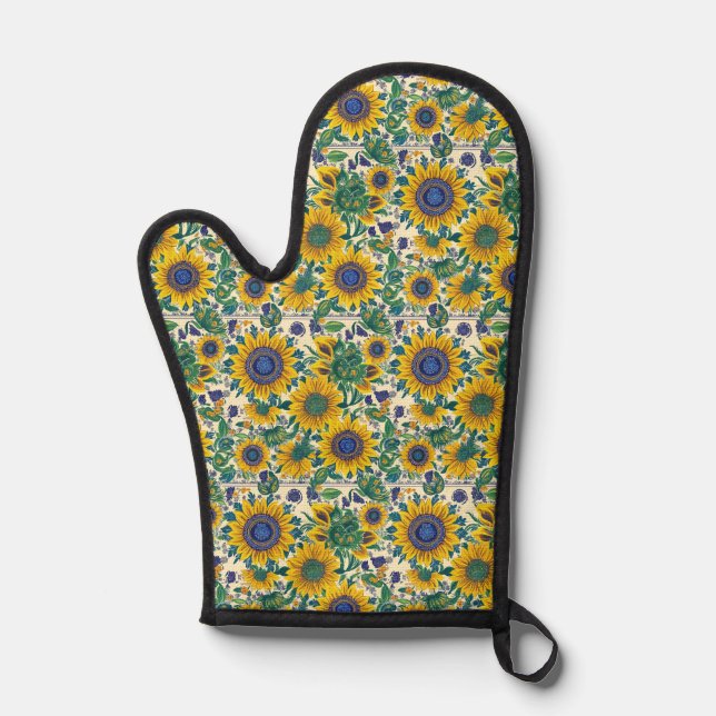 Sunflowers Ukrainian folk art motifs Apron Oven Mitt (Front)