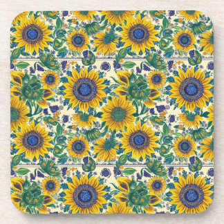 Sunflowers. Ukrainian folk art pattern. Coaster