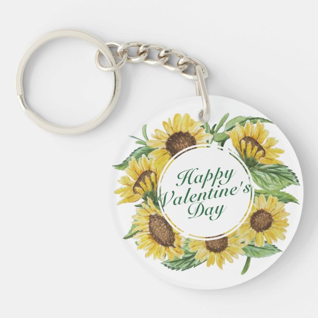 Sunflowers Valentine's Day Floral Frame Keychain (Front)