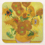 Sunflowers, Vincent van Gogh, 1889 Square Paper Coaster<br><div class="desc">Vincent Willem van Gogh (30 March 1853 – 29 July 1890) was a Dutch post-impressionist painter who is among the most famous and influential figures in the history of Western art. In just over a decade, he created about 2, 100 artworks, including around 860 oil paintings, most of which date...</div>