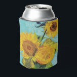 Sunflowers Vincent van Gogh    Can Cooler<br><div class="desc">Sunflowers (1888)  Vincent van Gogh. Still life on a blue background. A bright bouquet of sunflower flowers stand in a vase. Reproduction of famous works of art  images in the public domain.</div>