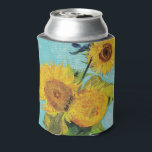 Sunflowers Vincent van Gogh    Can Cooler<br><div class="desc">Sunflowers (1888)  Vincent van Gogh. Still life on a blue background. A bright bouquet of sunflower flowers stand in a vase. Reproduction of famous works of art  images in the public domain.</div>