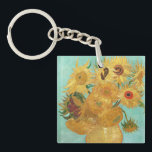 Sunflowers Vincent van Gogh   Key Ring<br><div class="desc">Sunflowers (1889)  Vincent van Gogh. Still life on a blue background. A bright bouquet of sunflower flowers stand in a vase. Reproduction of famous works of art  images in the public domain.</div>