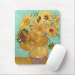 Sunflowers Vincent van Gogh     Mouse Pad<br><div class="desc">Sunflowers (1889)  Vincent van Gogh. Still life on a blue background. A bright bouquet of sunflower flowers stand in a vase. Reproduction of famous works of art  images in the public domain.</div>
