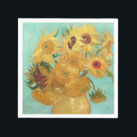 Sunflowers Vincent van Gogh     Napkin<br><div class="desc">Sunflowers (1889)  Vincent van Gogh. Still life on a blue background. A bright bouquet of sunflower flowers stand in a vase. Reproduction of famous works of art  images in the public domain.</div>