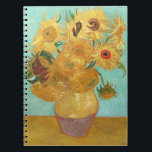 Sunflowers Vincent van Gogh   Notebook<br><div class="desc">Sunflowers (1889)  Vincent van Gogh. Still life on a blue background. A bright bouquet of sunflower flowers stand in a vase. Reproduction of famous works of art  images in the public domain.</div>