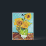 Sunflowers Vincent van Gogh Postcard<br><div class="desc">Sunflowers (1888)  Vincent van Gogh. Still life on a blue background. A bright bouquet of sunflower flowers stand in a vase. Reproduction of famous works of art  images in the public domain.</div>