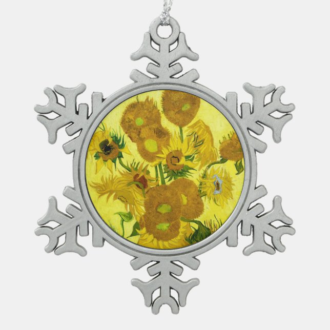 Sunflowers Vincent van Gogh      Snowflake Pewter Christmas Ornament (Front)
