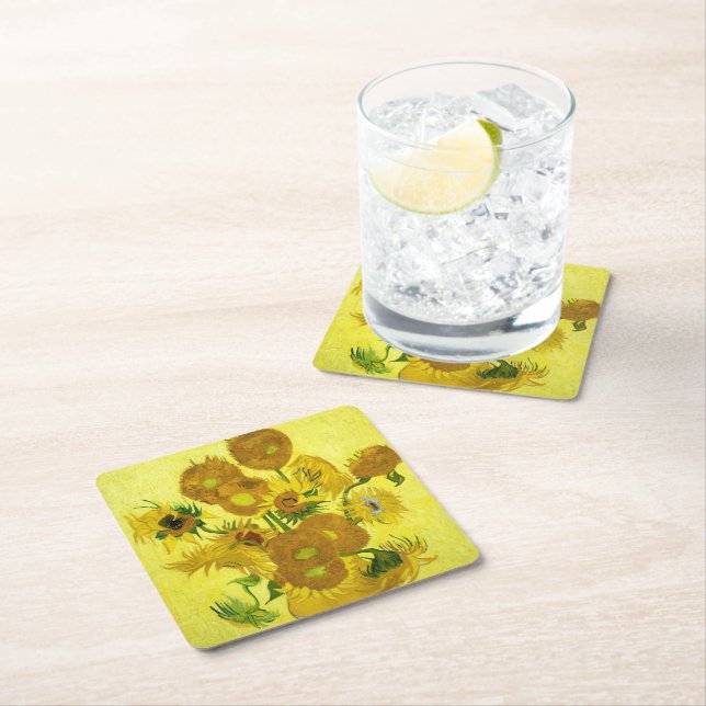 Sunflowers Vincent van Gogh    Square Paper Coaster (Insitu)