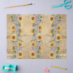 Sunflowers Vintage Parchment Background Decoupage Tissue Paper